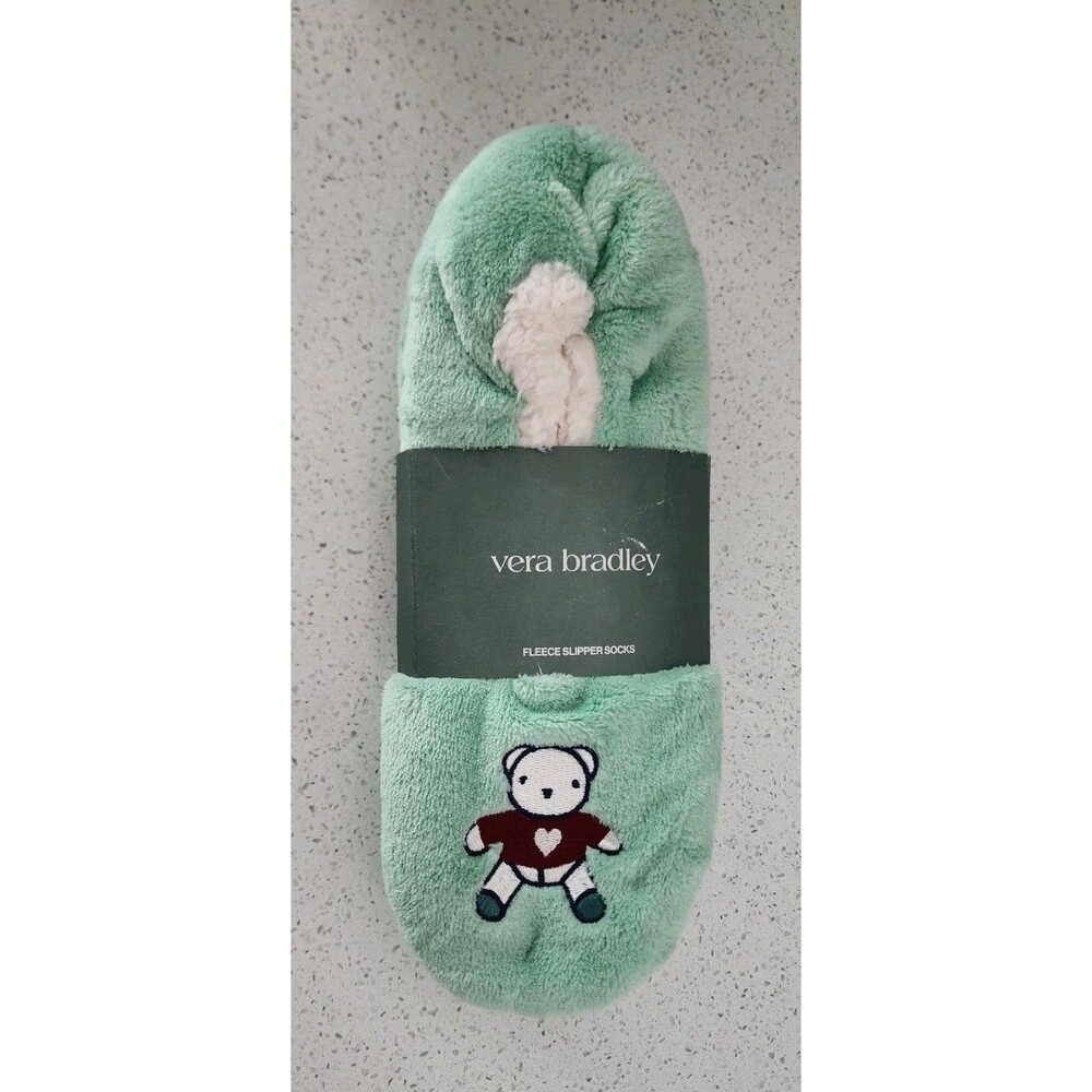VERA BRADLEY Green Soft Fleece Slippers Sock Toasty Teddies 🧸 size 7-8 sz M New
